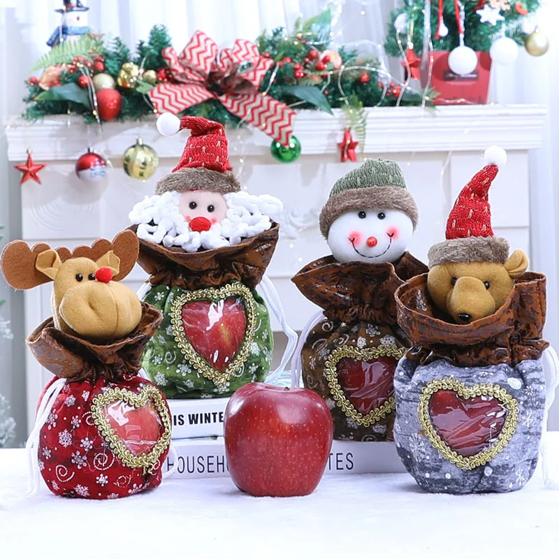 

Cute Dolls Gift Bag Christmas Eve Apple Candy Pouch Box Santa Elk Bear Snowman Packaging Bag Children Kids Gifts Bag