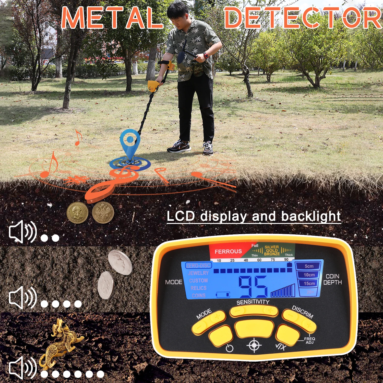 

MA6450 Portable Easy Installation Underground Metal Detector High Sensitivity Jewelry Treasure Gold Metal Detecting Tool Finder
