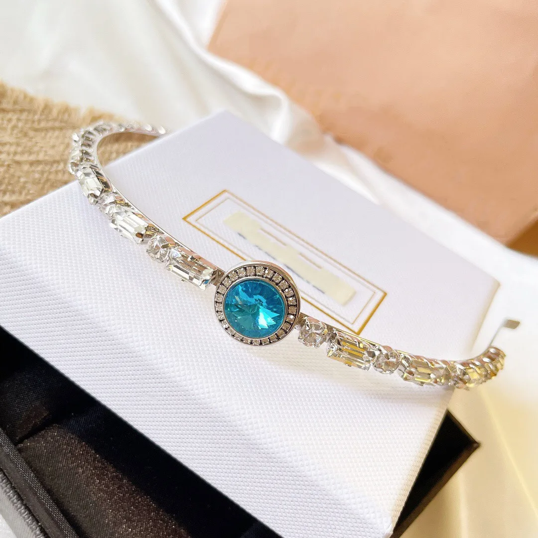 Женская повязка для волос с голубым цирконом серебристая украшением в