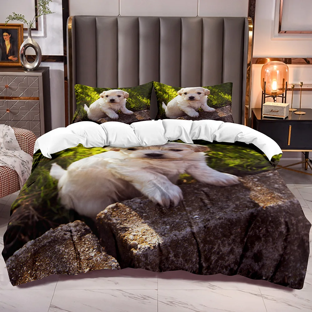 

Cute Dog Print Bedding Comforter Cover Sets with Pet Theme Duvet Cover Zipper Closure Corner Ties Boys Girls Quilt Cover