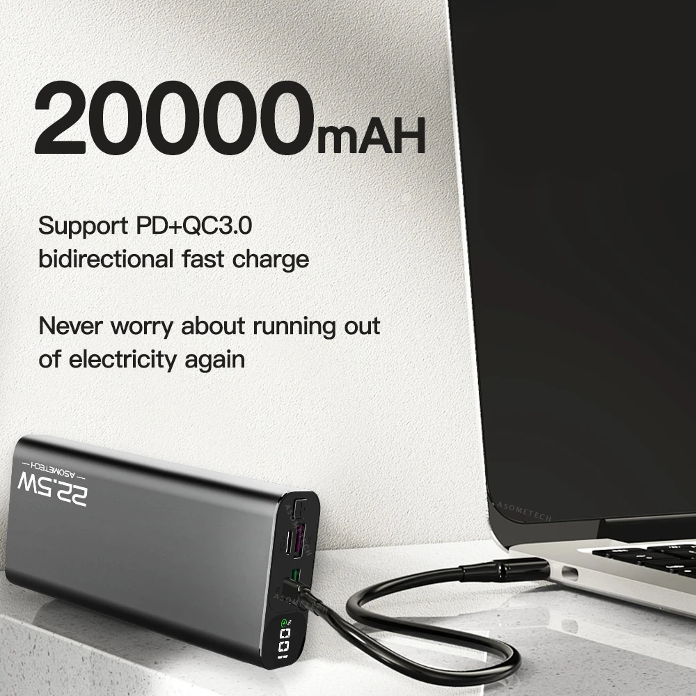 

Power Bank 20000mAh Quick Charge LED Portable External Charging Battery PD Type C Fast Charger PowerBank 20000 mAh For iPhone 12