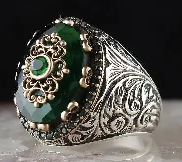 

Sterling Silver Man Ring Natural Stone(Zircon) Ottoman Silver,Handmade 925k Made in Turkey Outstanding Gift