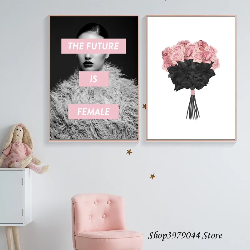 Скандинавский плакат перо красота Холст Плакаты и принты розовый цветок