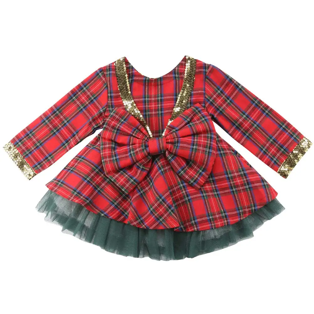 

Toddler Baby Girls Xmas Outfits Plaid Bow Dress Top+Tutu Skirts Princess Clothes