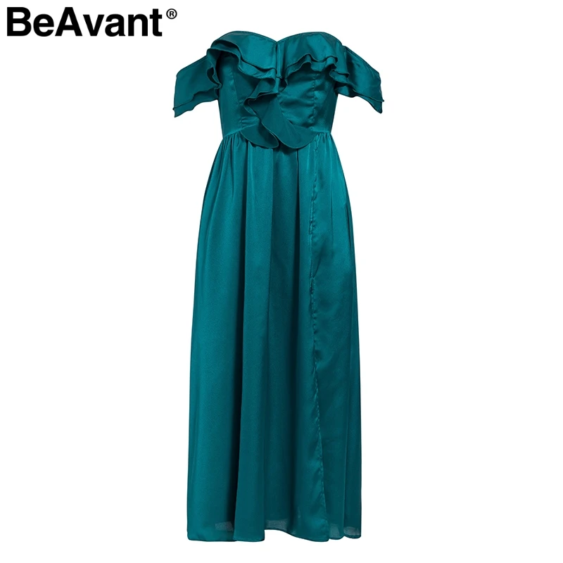 BeAvant Элегантное зеленое вечернее платье с рюшами и высокой талией сексуальное