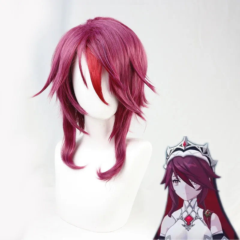 

New Genshin Impact Rosaria Cosplay Wig Short Pink Purple Long Temples Heat Resistant Hair Halloween Role Play