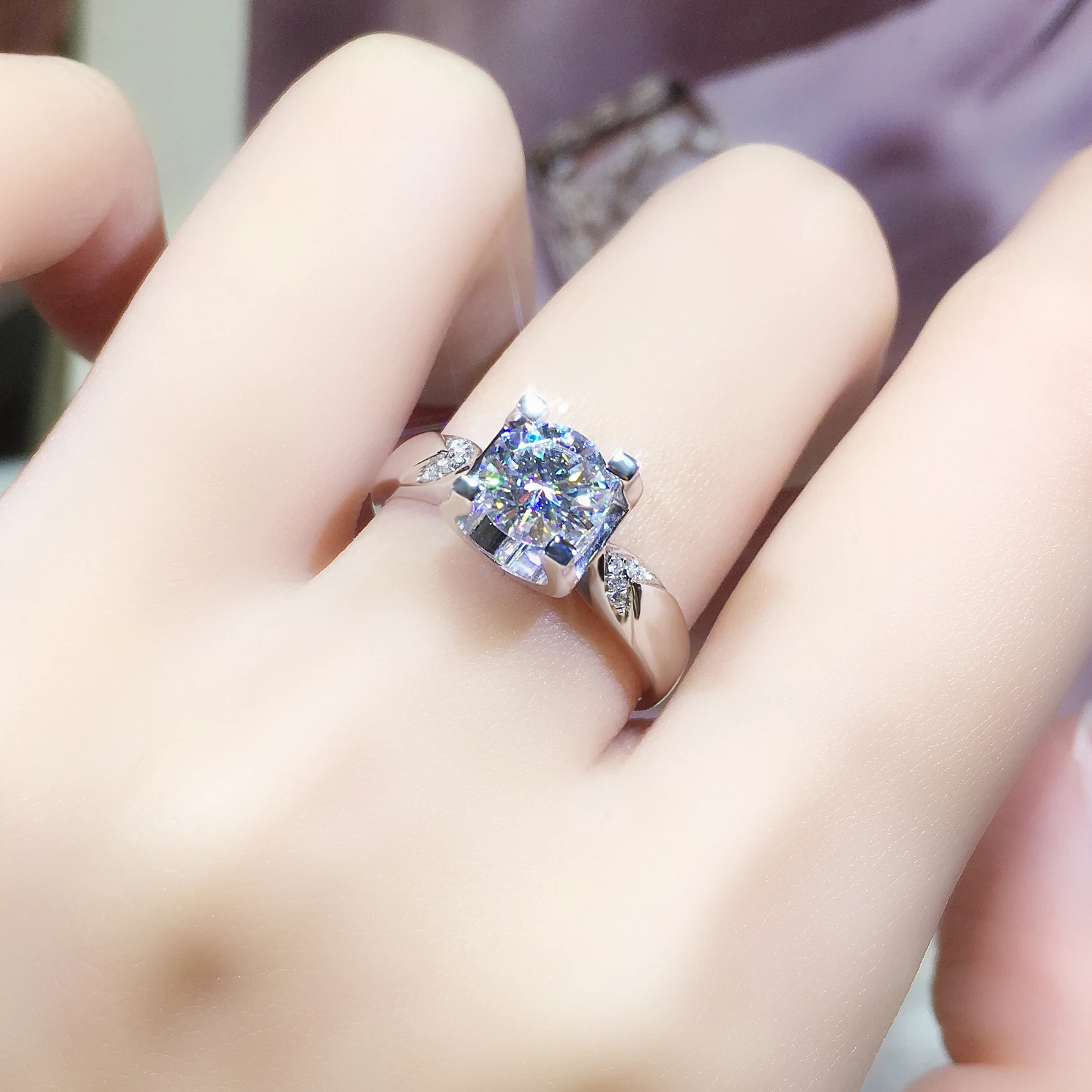 Кольцо из серебра 925 пробы с муассанитом 1 карат 2 карата 3 круглая огранка |