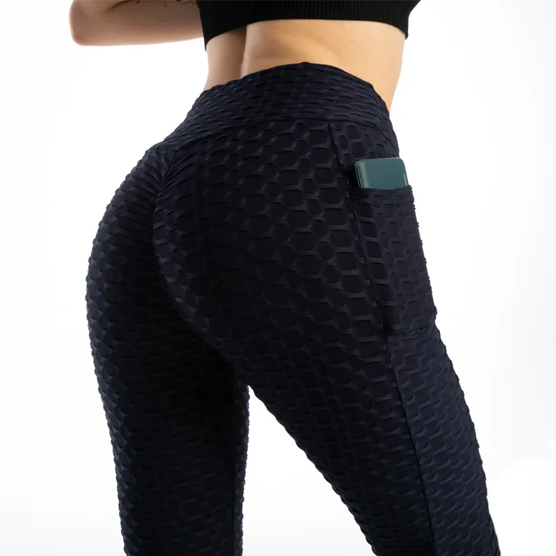 New women Bubble pocket yoga pants new high-stretch peach buttocks sweat-absorbent fitness pants