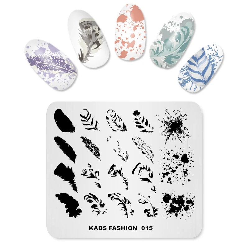 KADS Fashion 015 перьевая набивная пластина для стемпинга нейл арта шаблон маникюра