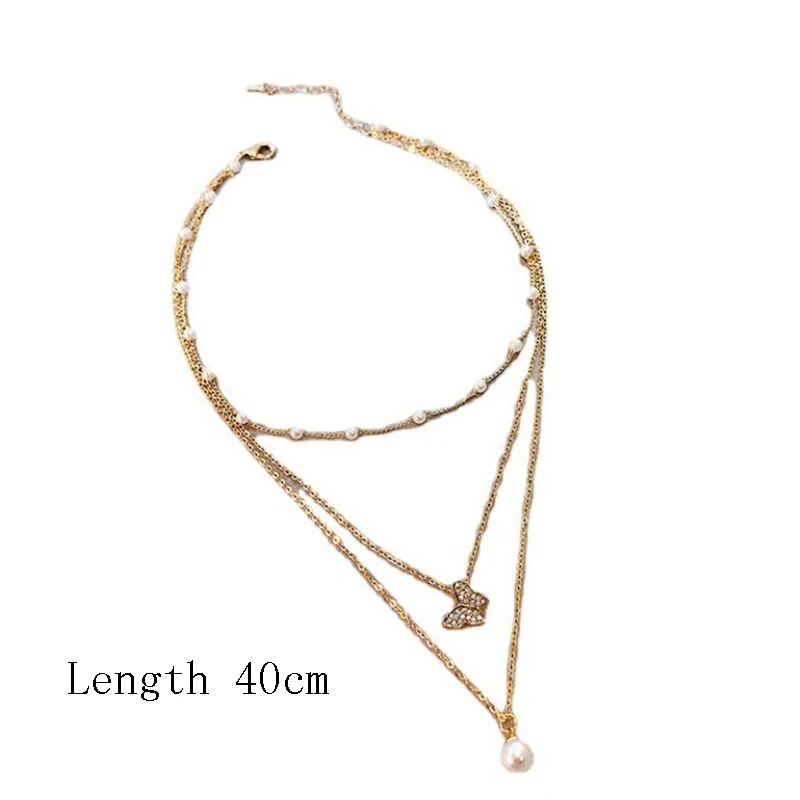 

2021 Fashion Butterfly Necklace for Women Multilayer Gold Color Butterflies Pearl Choker Chain Necklaces Party Jewelry Gifts