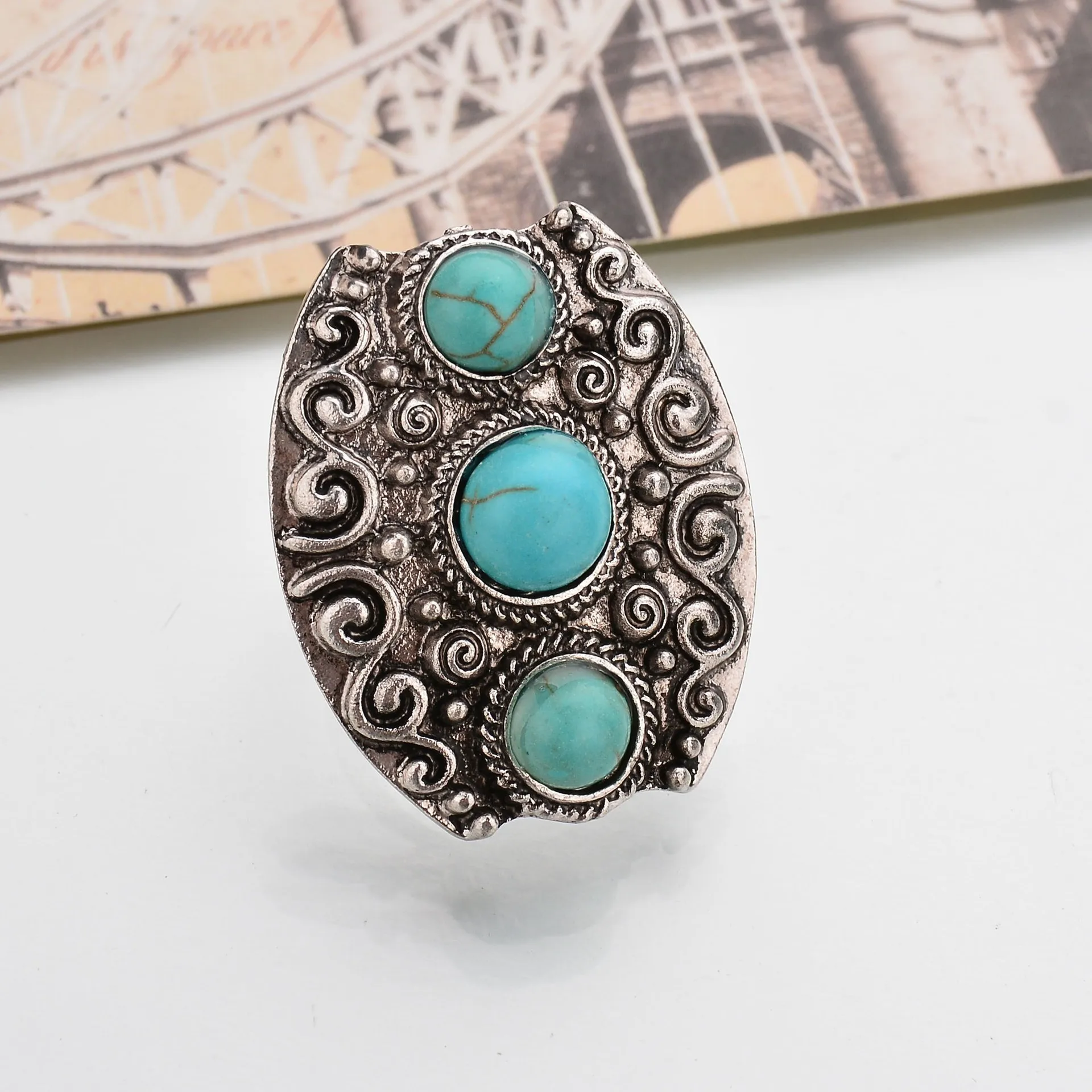2020 NEW vintage ethnic Big geometric statement ring Bohemia Blue stone punk charm Ring Women party jewelry | Украшения и