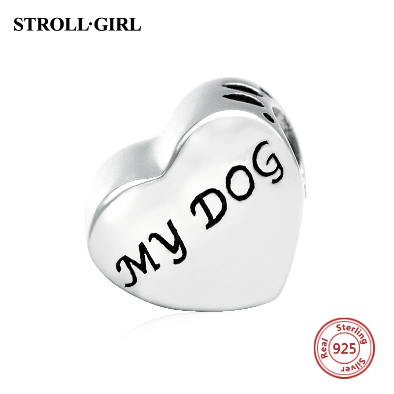 Настоящее стерлингового серебра 925 Подвески в форме сердца моя собака следы
