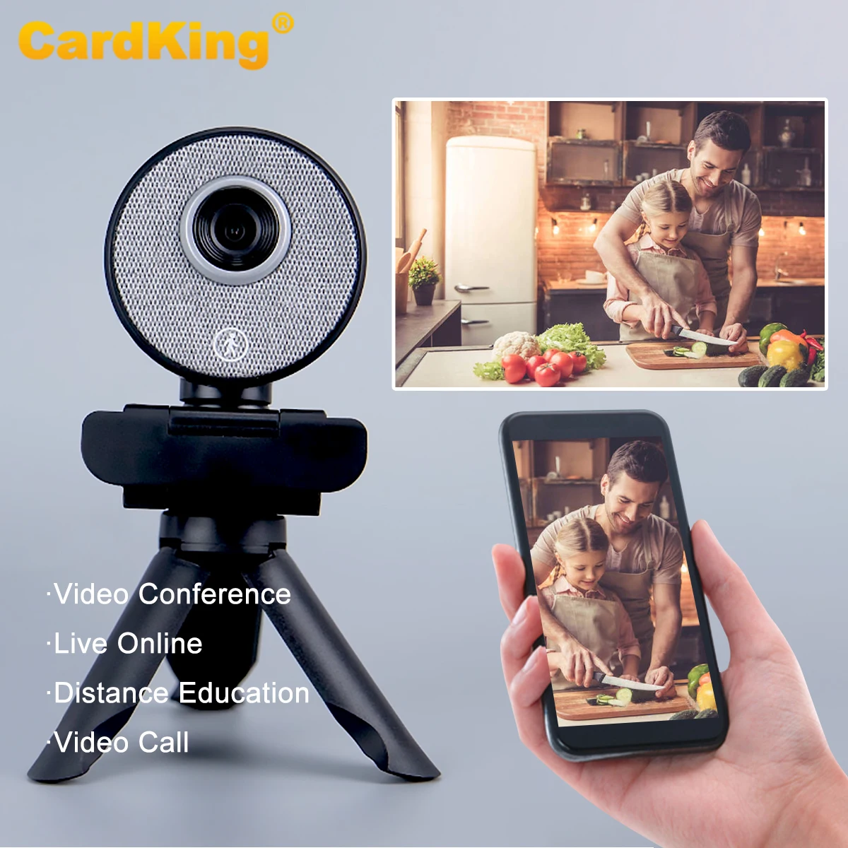 

CardKing AI Auto Tracking WebCam HD 1080P 30FTS with Dual Bulid-in Microphone PC Laptop Web Cam for Online Study Conference Live
