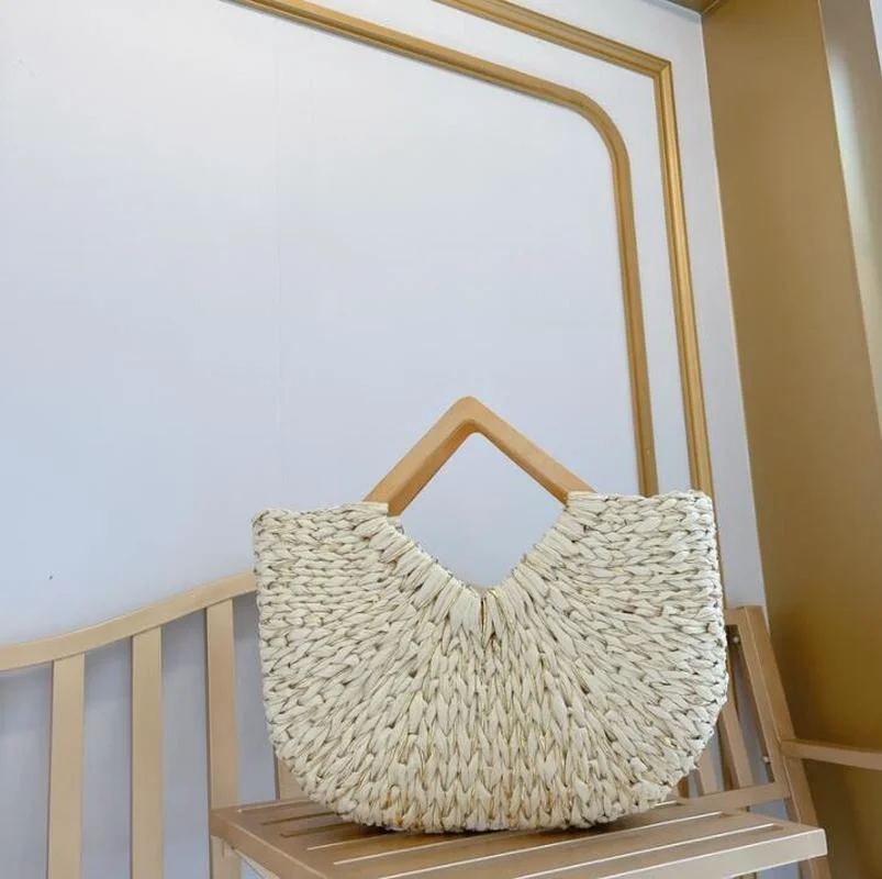 2021 роскошная женская сумка из ротанга, Большая вместительная соломенная плетеная летняя сумка для женщин, сумка для покупок с деревянной ру...