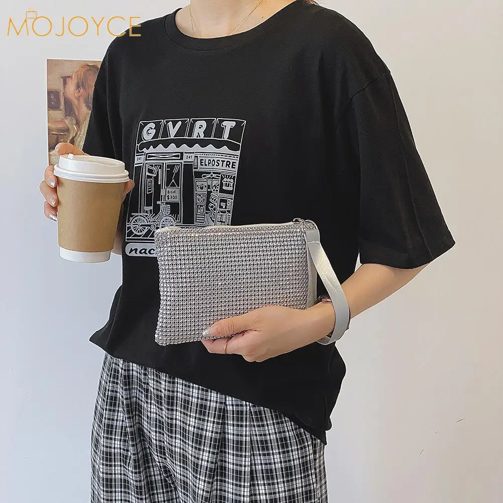 

Fashion Women Rhinestone Design Style Wallet Phone Holder Wristlet Bag Ladies Glitter Evening Pouch Small Purse Wristlet Bag