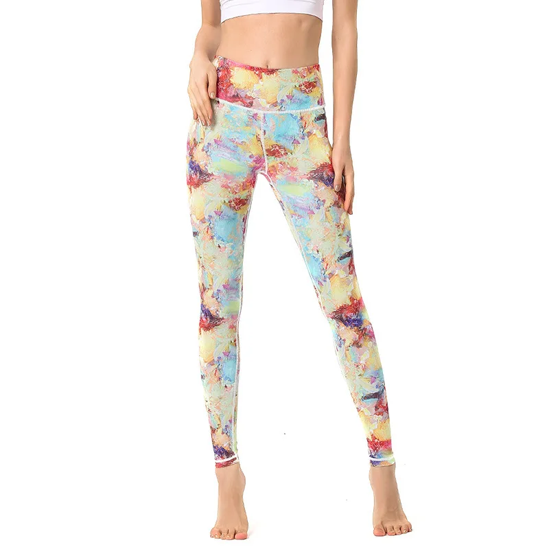 

Outdoor sports running fitness trousers tight elastic yoga pants printed yoga nine points pants women