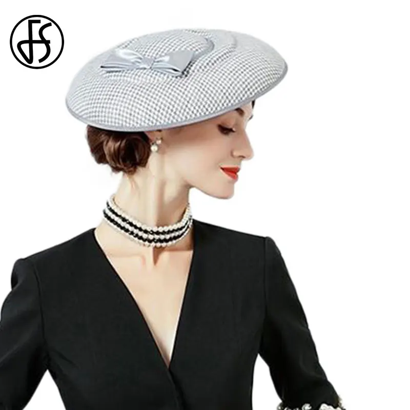 Женская фетровая шляпка-гусиная лапка FS Шляпка-Таблетка с бантом для