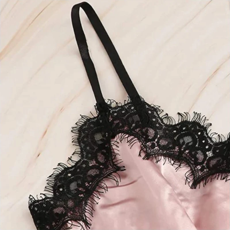 Женская атласная ночная рубашка из 2 предметов без рукавов удобная короткая для