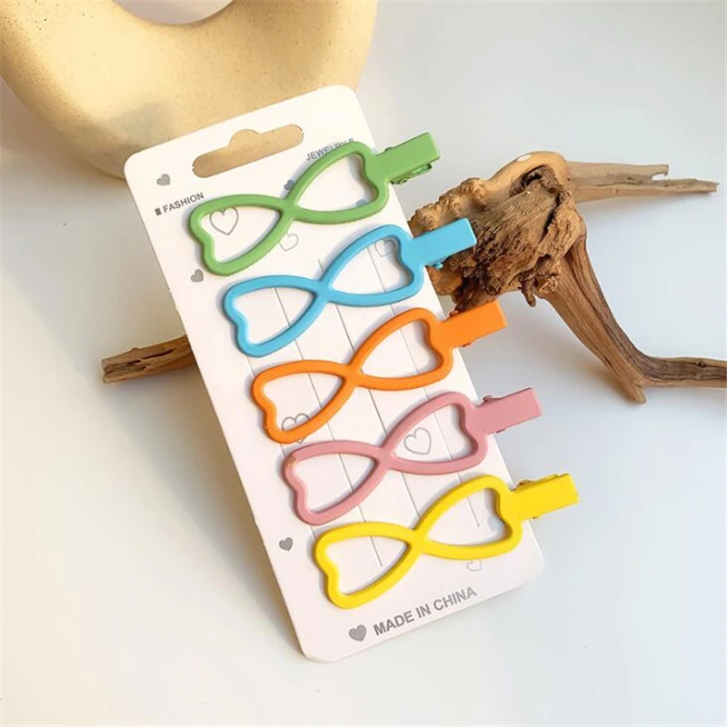 

5 pcs/set Korean Style Heart Crown Bangs Hair Clips Headwear for Women Girls Solid Color Sweet Matting Hair Accessoreis Hairpins
