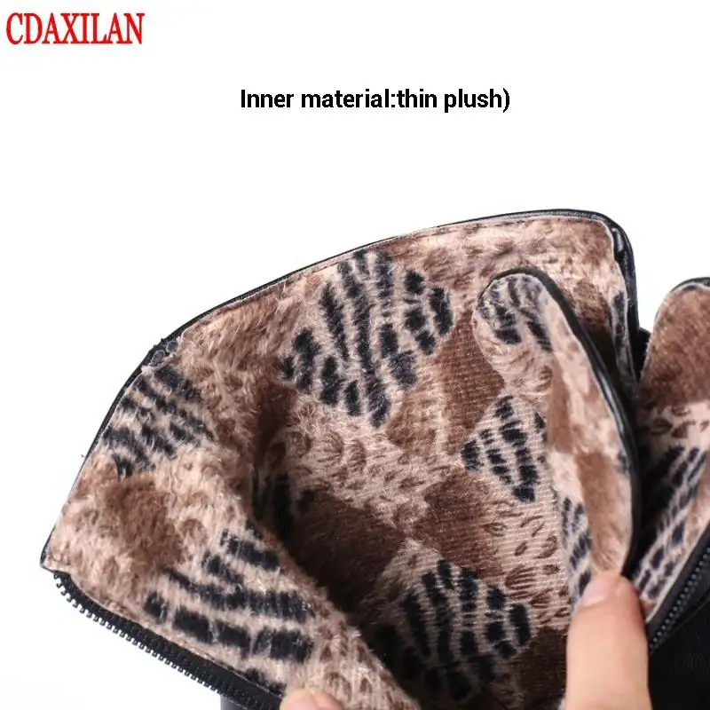CDAXILAN new to women's boots PU Leather side zipper square heels ankle spring autumn winter ladies mptorcycle | Обувь