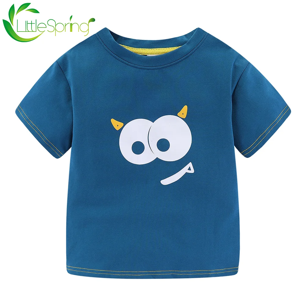 LittleSpring/футболка для маленьких мальчиков Милые короткие футболки с круглым