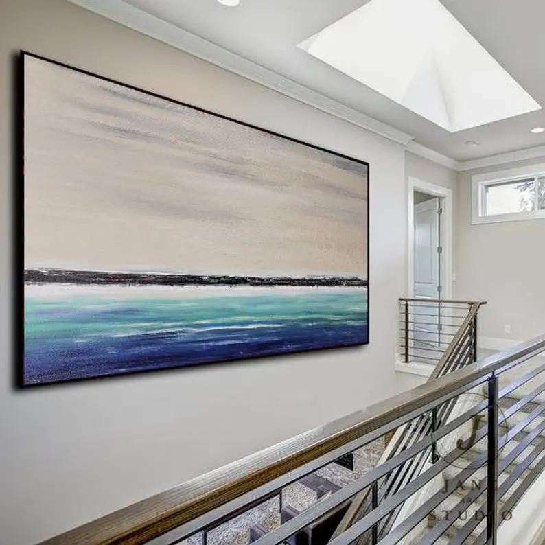 

Extra Original Abstract Painting,Blue Ocean Oil Painting,Large Sky Landscape Painting On Canvas,Large Living Room Wall Art Decor