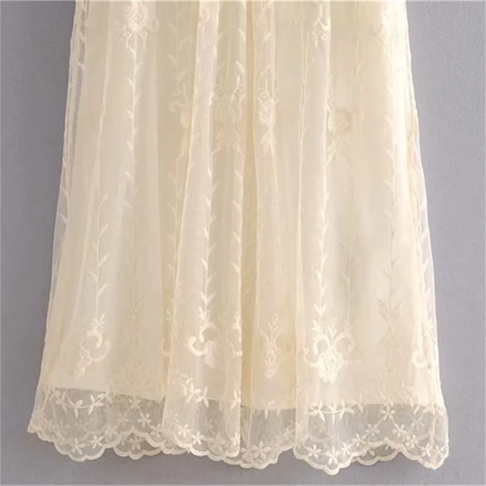 

2020 summer women's new elegant lace V-neck perspective embroidery mesh Thin little fairy temperament long dress