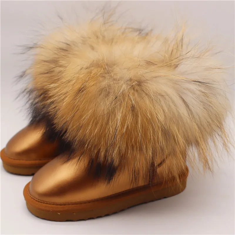 

Classic Fox Fur 2020 Boots For Girls Boys Snow Boots Genuine Leather Winter Warm Children's Shoes Plush Fur Botas Kids Zapatos