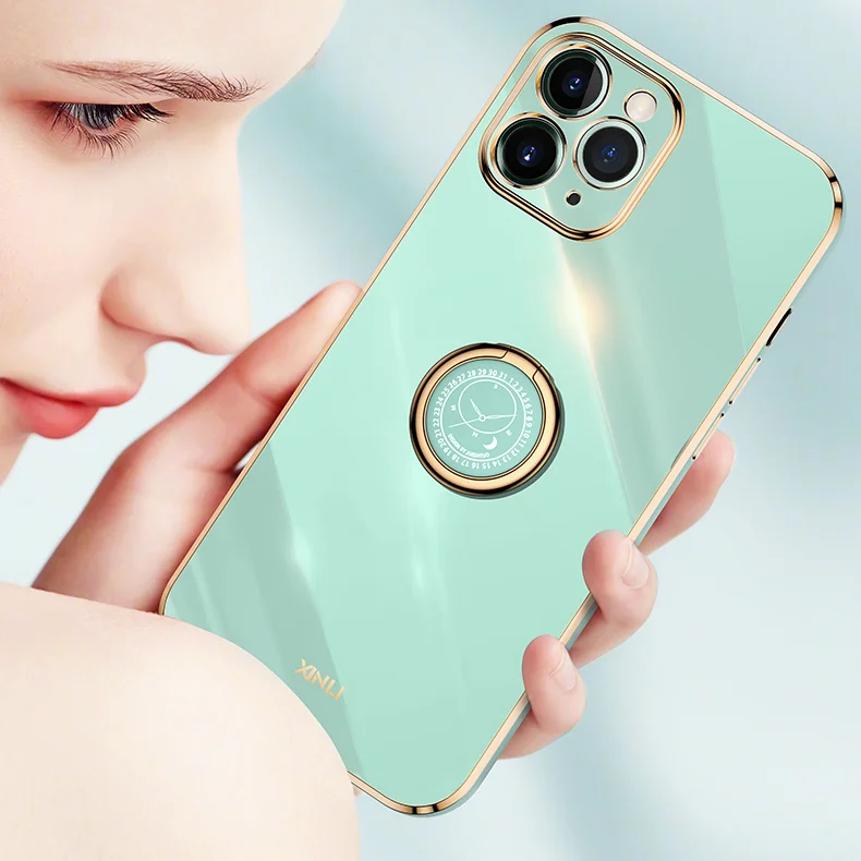 

Luxury Ring Bracket Phone Case For iPhone 6 6S 7 8 SE 2020 X XR XS Max 11 12 13 Pro Plus Mini Fashion Electroplating Frame Cover