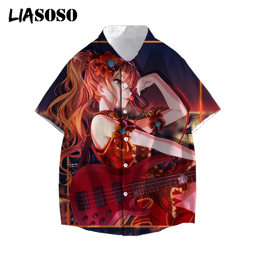 

LIASOSO New 3D Print Shirt Japanese Anime Kawaii Girl Bang Dream Men's Hawaii Harajuku Short Sleeve Summer Women Clothing Homme