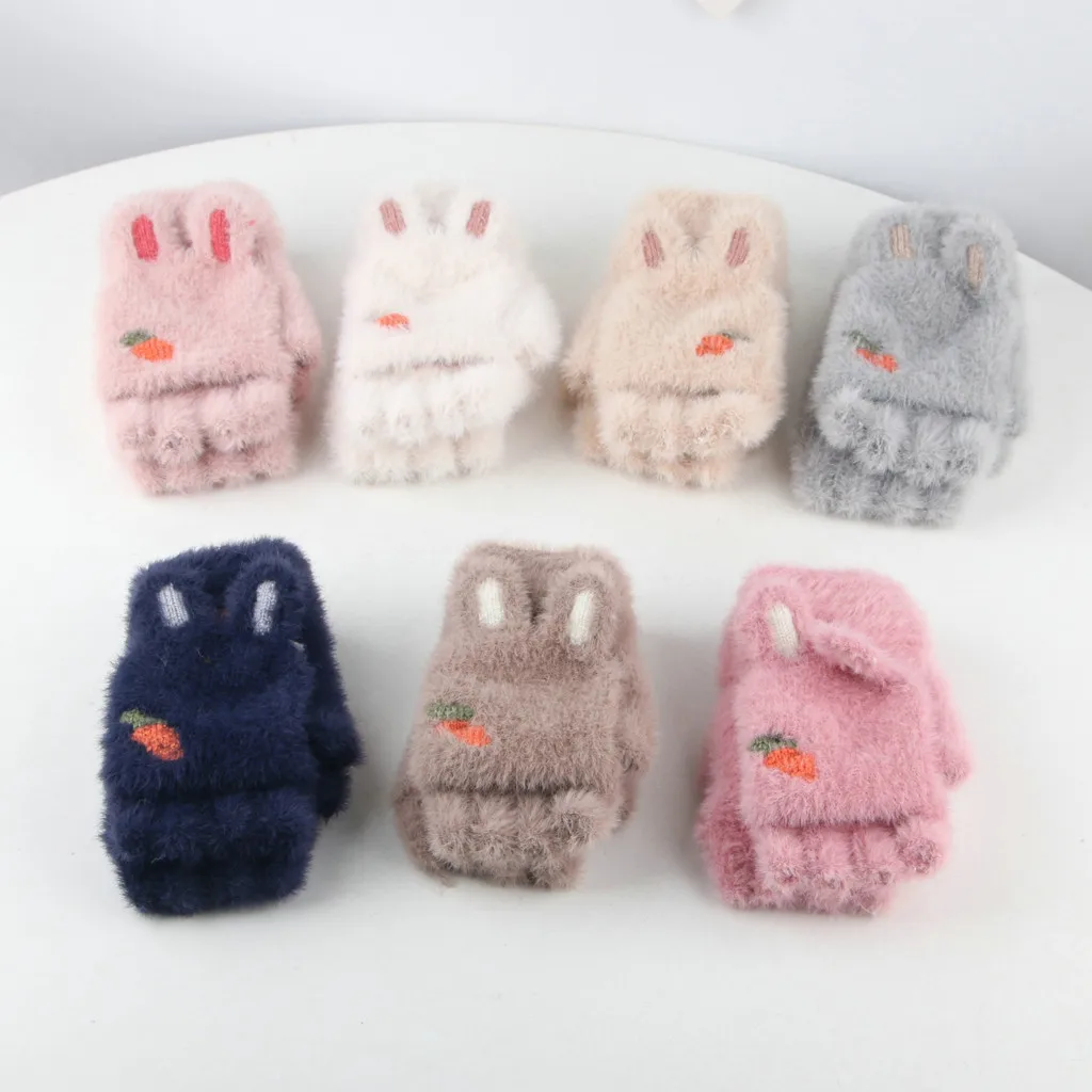 Детские зимние перчатки теплые детские из искусственного меха плюшевые с