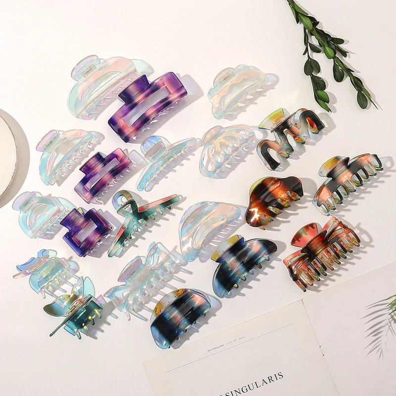 

Korean Sweet Mermaid Color Hair Claw Clips Big Size Makeup Hair Styling Barrettes for Women Hair Clip Claw Crab Hair Accessories