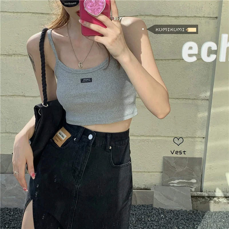 Белый жилет на бретелях женская летняя сексуальная рубашка с внутренним низом