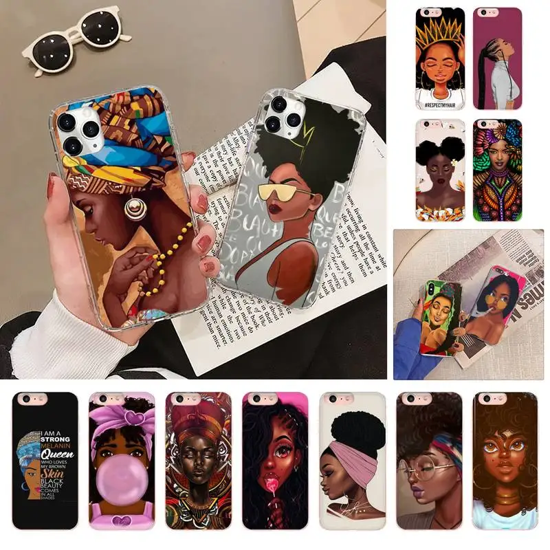 

Fashion Knockproof Protective Case for iPhone 12 Pro Max X XS MAX 6s 78 Plus Cover Bumper for SE 2020 African Girl Art Case