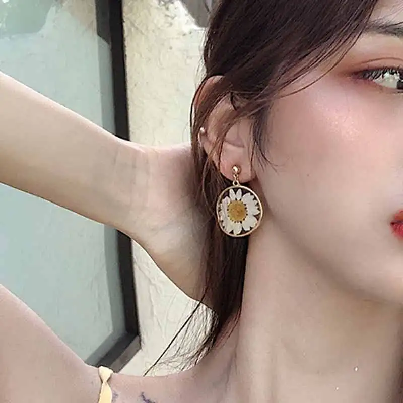 Панк модные большие серьги милые хризантемы цветок для женщин забавные крутые