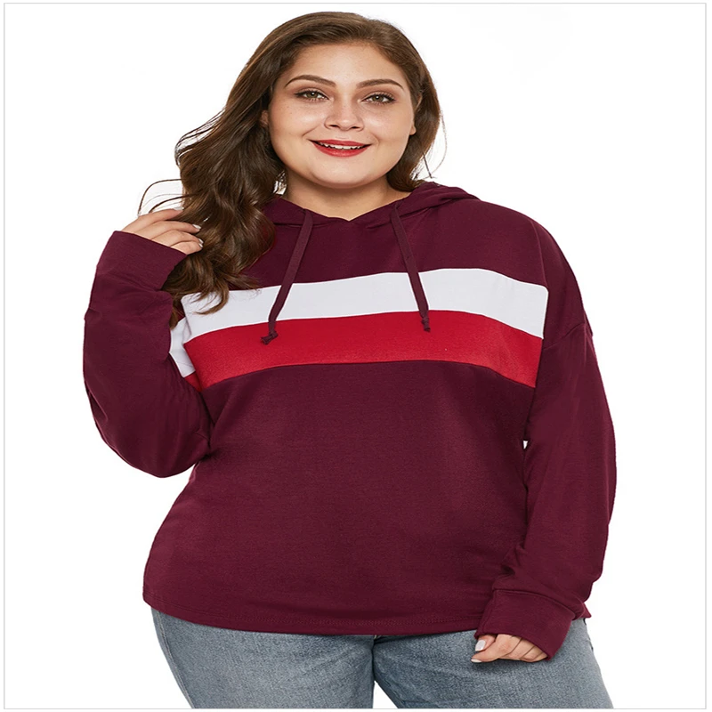 

2020 New Autumn And Winter Hooded Tops Female Fashion Hit color Stripe Loose plus size Simple Women Sweatshirt High Quality