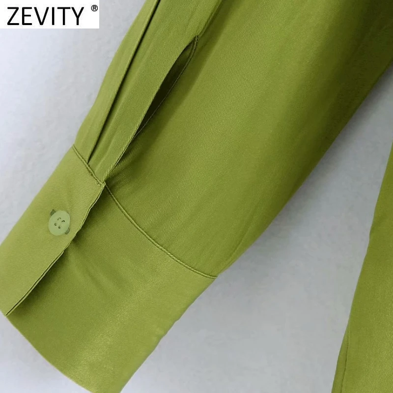 

Zevity New Women Vintage Double Pockets Patch Solid Casual Slim Smock Blouse Office Lady Business Shirts Chic Blusas Tops LS9454