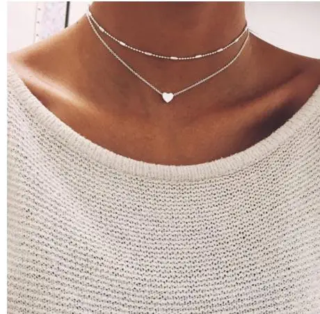 

Double Layer Boho Golden Silver-plated Choker Necklace Women Layerd Chocker Necklaces For Women collier collares Necklace