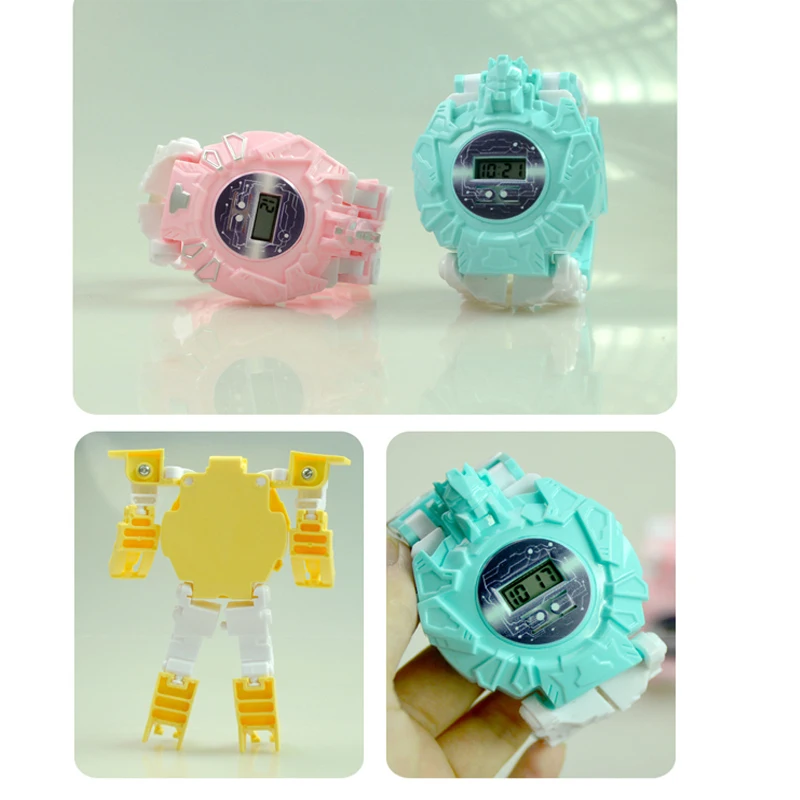 Мультяшные наручные часы-трансформеры игрушка креативные электронные