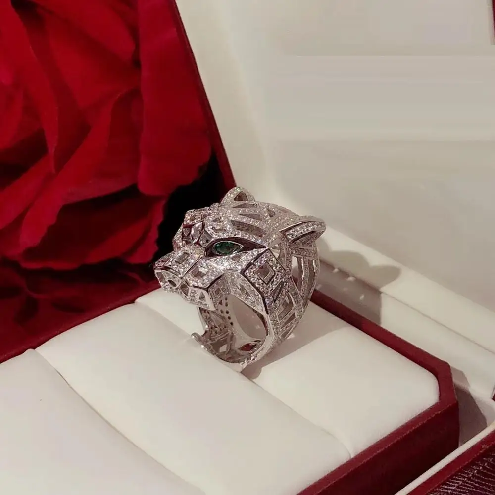 Классическое однотонное 925 пробы Серебряное леопардовое кольцо на палец полное с