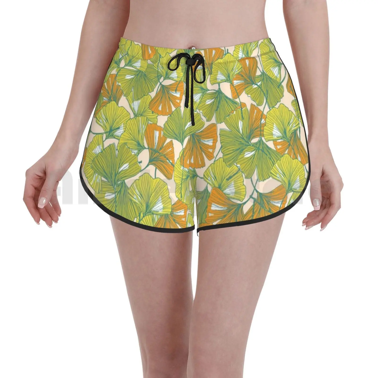 

Ginkgo Seamless Pattern Swim Shorts Women Beach Shorts Biloba Botany Bed Decorative Fashion Floral Garden Ginkgo Herb