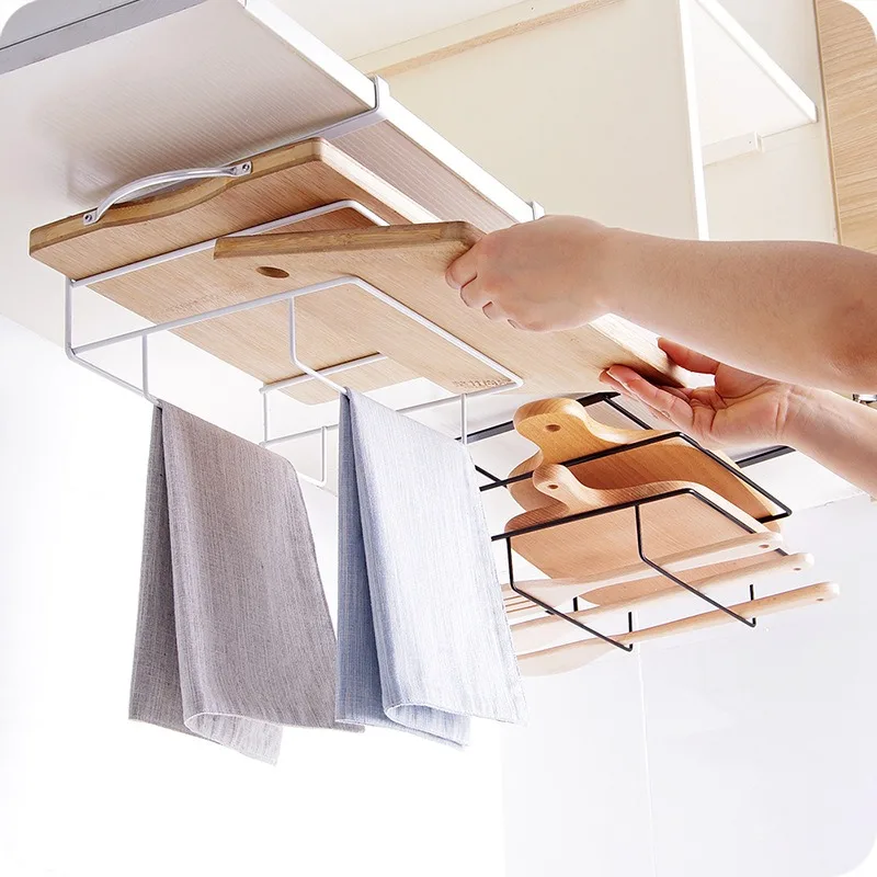multifunctional hanging storage bracket kitchen gadget wall mounted cutting board rack towel organizer shelf home cabinet rack free global shipping