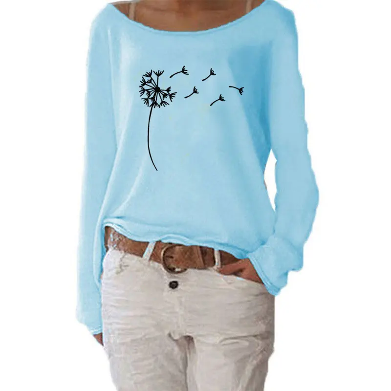 

Женская хлопковая футболка с длинным рукавом, с принтом одуванчика