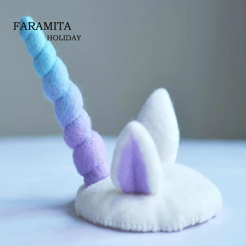 Зажим для волос ручной работы из 100% шерсти с единорогом девочек и женщин |