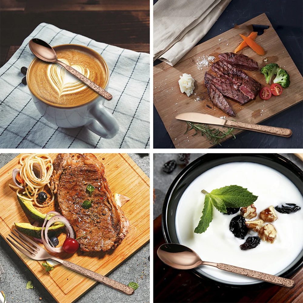 Набор столовых приборов в стиле ретро с рельефным рисунком из нержавеющей стали 4