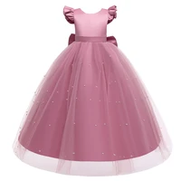 new pink first communion formal pearls princess prom dress long backless ballgown kids evening formal dress for wedding