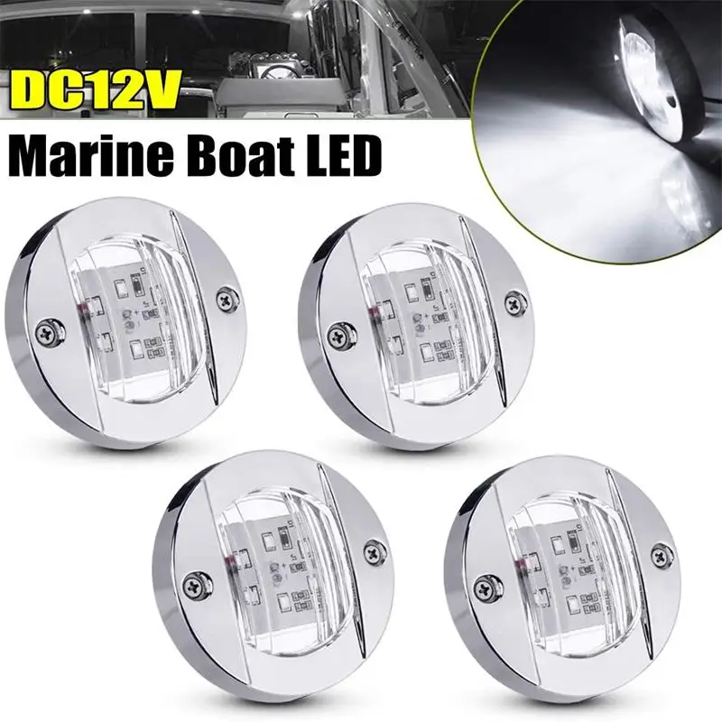 

DC 12V Marine Boat Transom LED Stern Light Round Cold White LED Tail Lamp Yacht Accessory Blue Side Marker Courtesy Lights 4Pcs