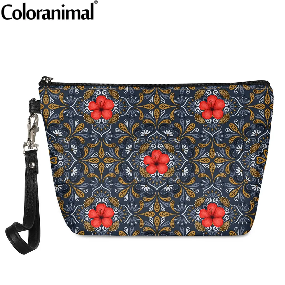 

Coloranimal Bohemian Mandala Hibiscus Flower Printed PU Cosmetic Case for Women Mini Make up Bag Female Functional Wash Pouch