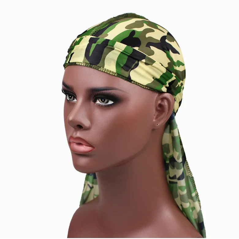 Fast selling hot camouflage long tail Pirate Hat popular in Europe and America tie wrap cap scarf hat Durag can be customized