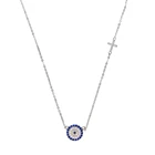 Ожерелье из серебра 925 пробы с голубым цирконием сглаза